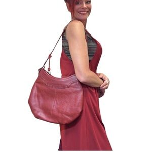 Brighton Cameron Deep Red Pebbled Leather Vintage Shoulder Bag